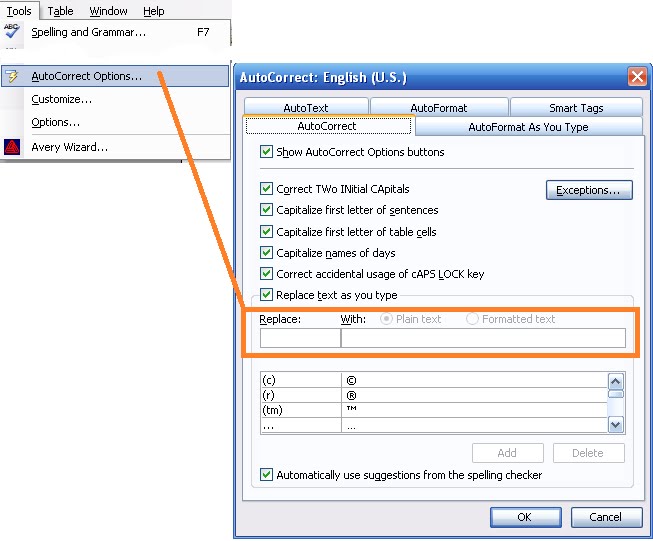 technology tamers auto correct options