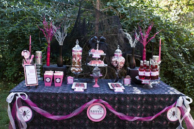 Pink and silver Halloween Party Dessert Table