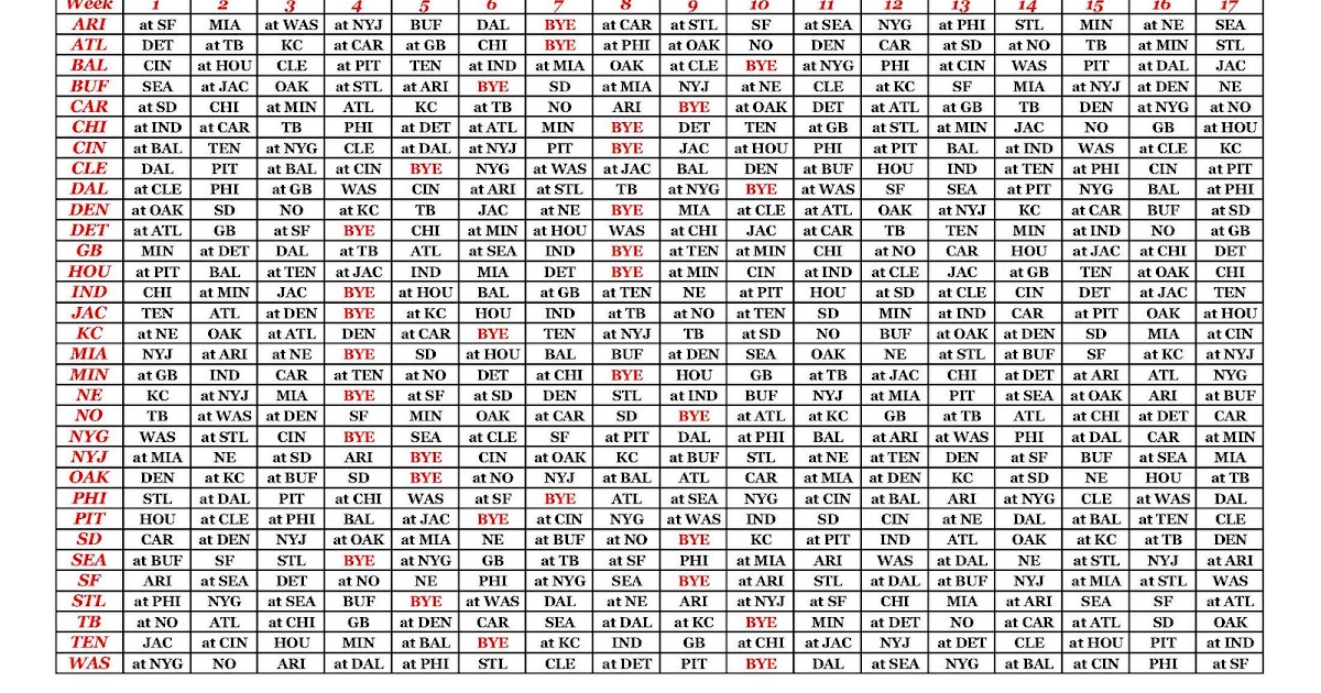 The Sports Gawd's All Sports Blog Printable 2008 NFL Schedule Grid