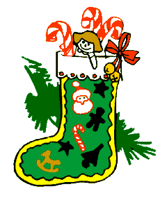 Clip art of Christmas stocking with toys inside