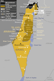 Political map of Israel with Westbank and Gaza, Golan Heights, and southern Lebanon