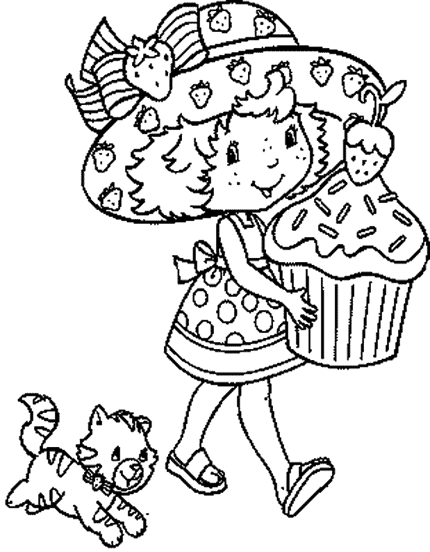 Strawberry shortcake coloring page of giant cupcake title=