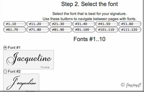 signature personal font select clicking continue button step