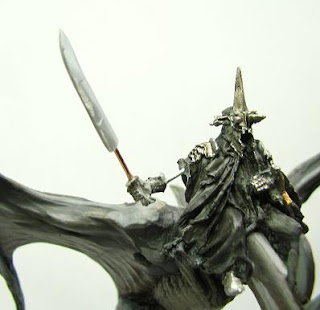detail of Witch King on Fell Beast being converted to carry flaming sword