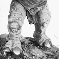 black and white detail of Mordor Troll leg