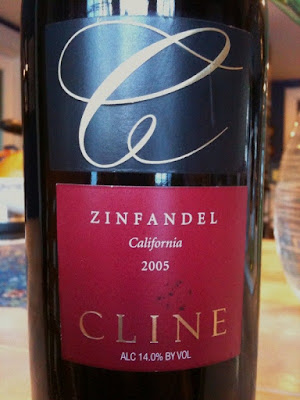 In the glass: Cline Zinfandel shows as deep burgundy red in the glass,