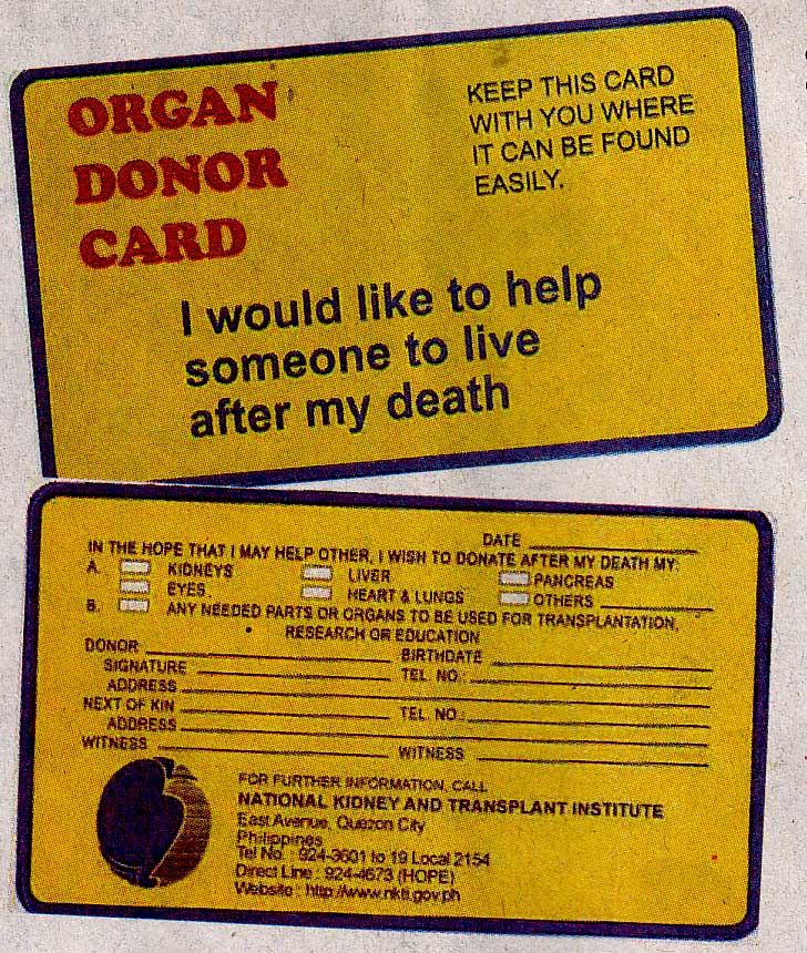 organ donor card