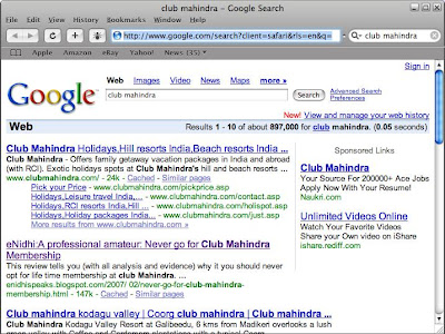 Shrinidhi Hande article on club mahindra tops search engines
