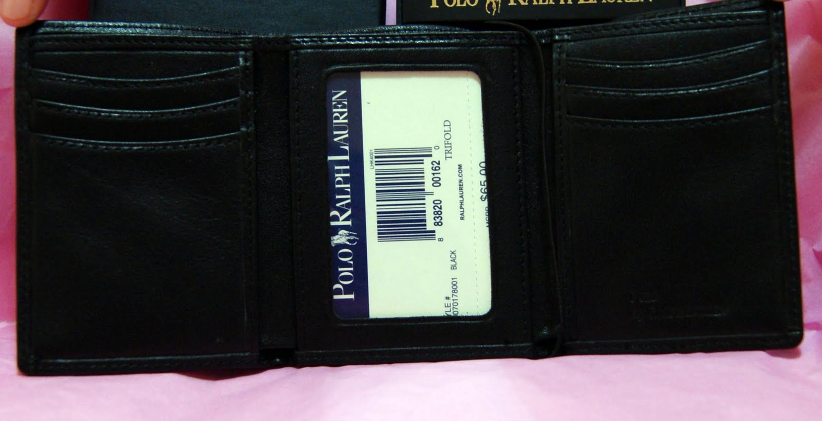 polo ralph lauren mens trifold leather wallet black