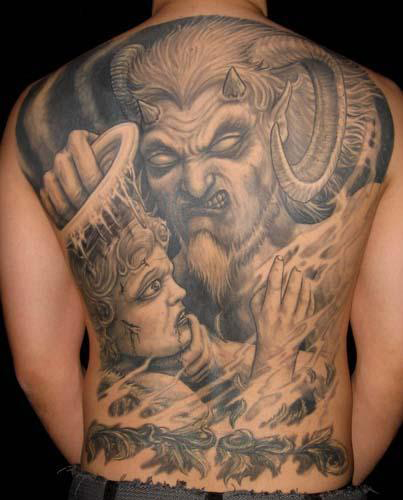 angel and demon tattoos. tattoo de angeles. full back