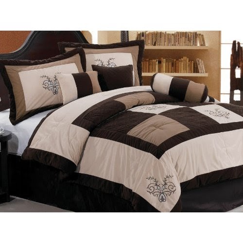7 Pieces Luxury Brown, Beige, and Coffee Embroidery Patchwork Comforter