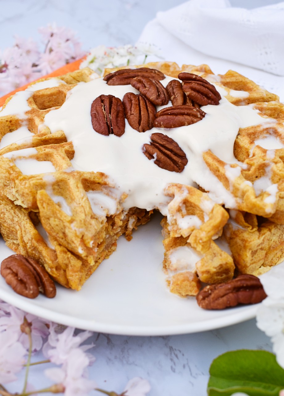 Carrot Cake Waffles with Pecans