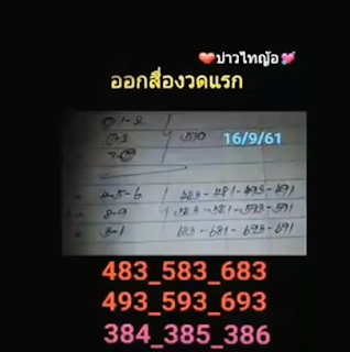 Thai Lottery 3D Sure Tips For 16 September 2018