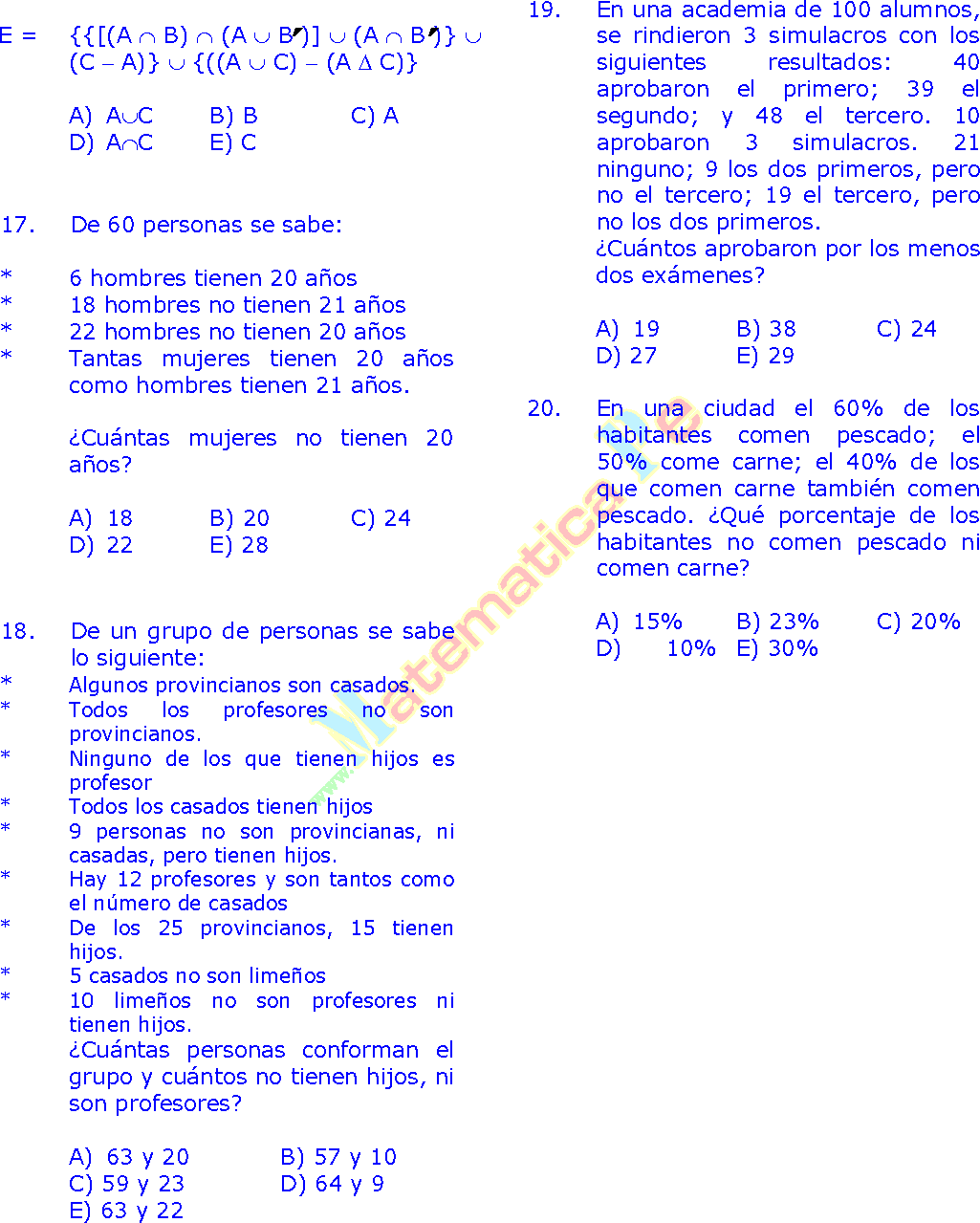 DIAGRAMAS DE VENN EJERCICIOS RESUELTOS DE ARITMÉTICA PREUNIVERSITARIA