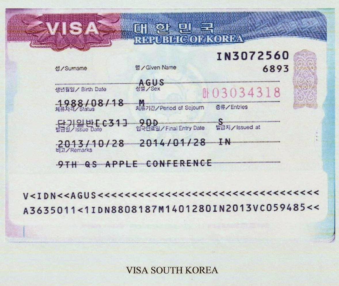Виза корея параметры