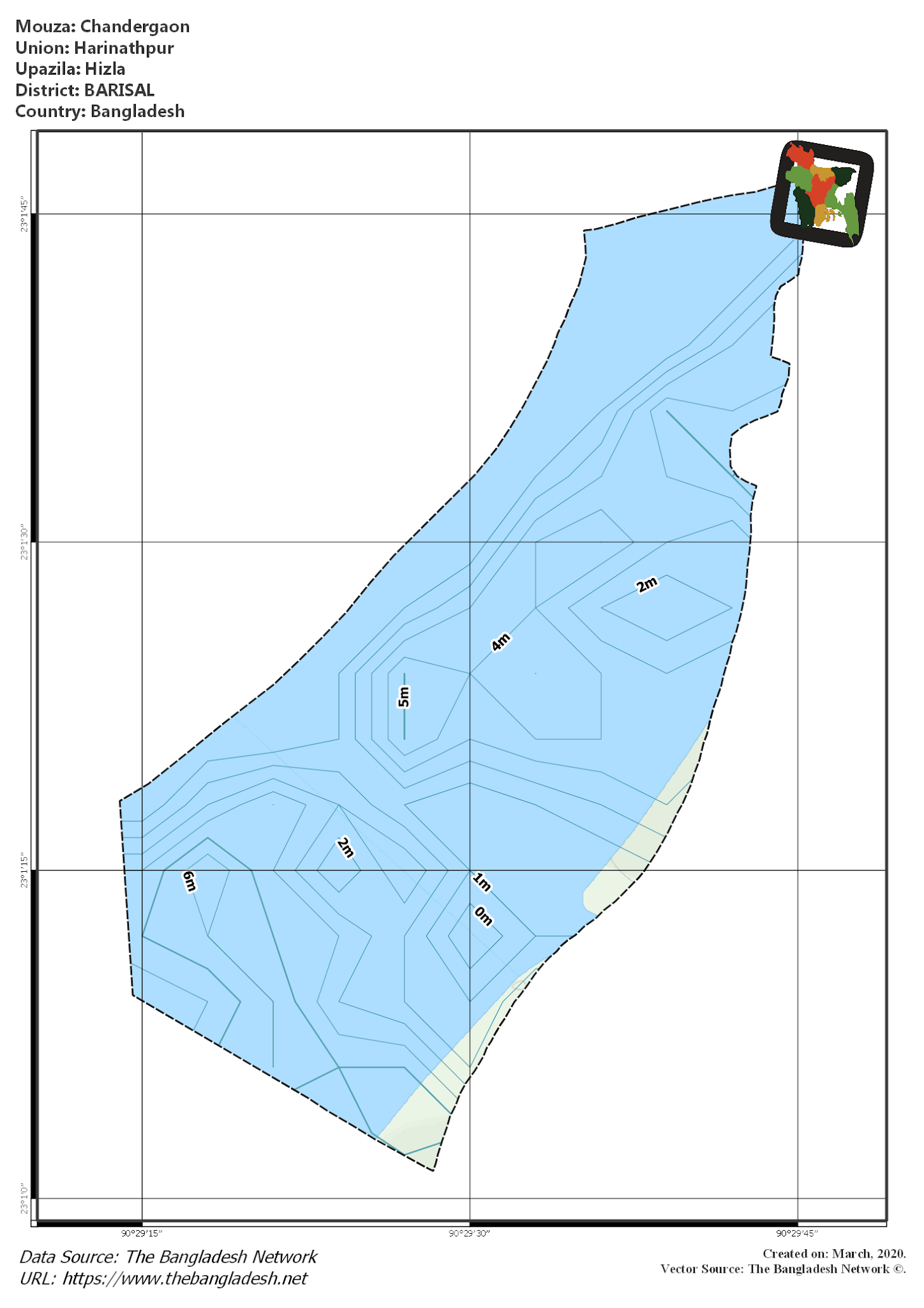 Map of Chandergaon Mouza of Hizla Upazila, BARISAL, Bangladesh.