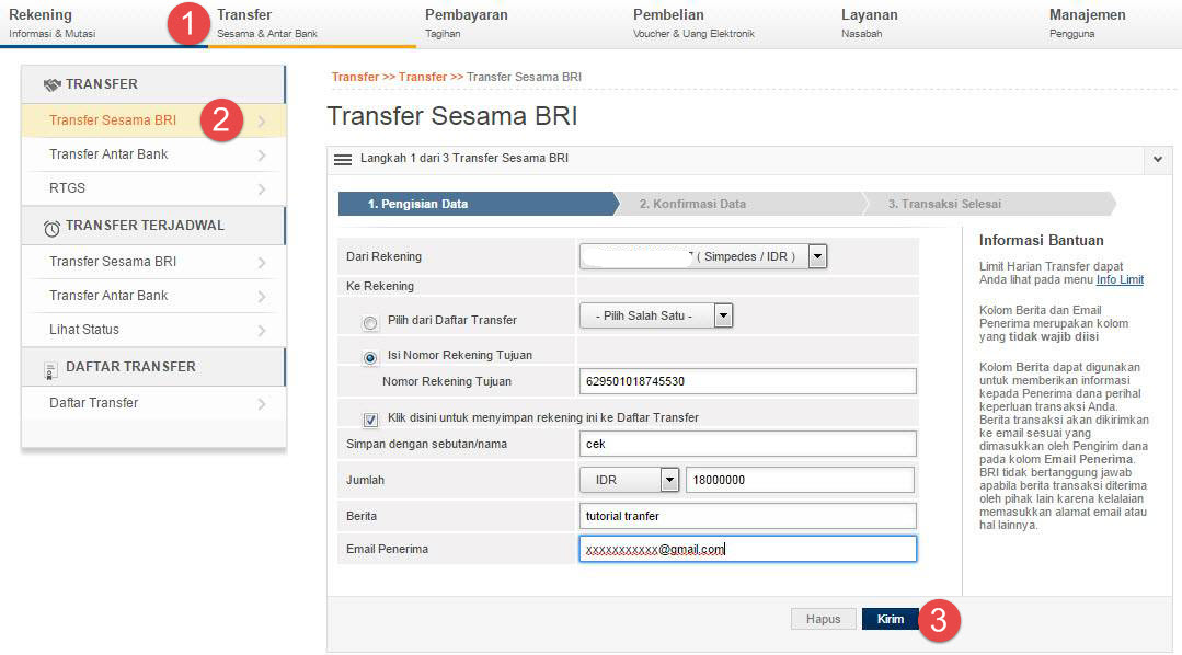Cara Transfer Uang ke Sesama Bank BRI via Internet Banking