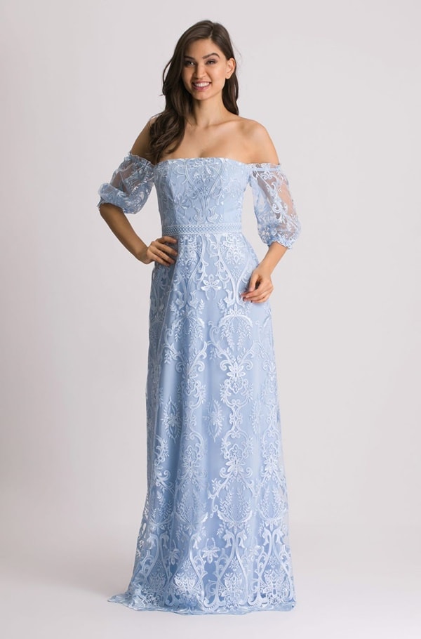 vestido longo azul serenity  de renda para madrinha de casamento