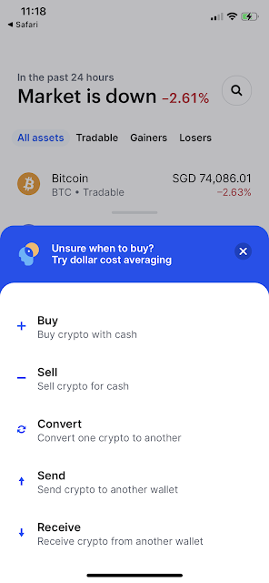 Buy, sell, convert, send and receive functions on Coinbase