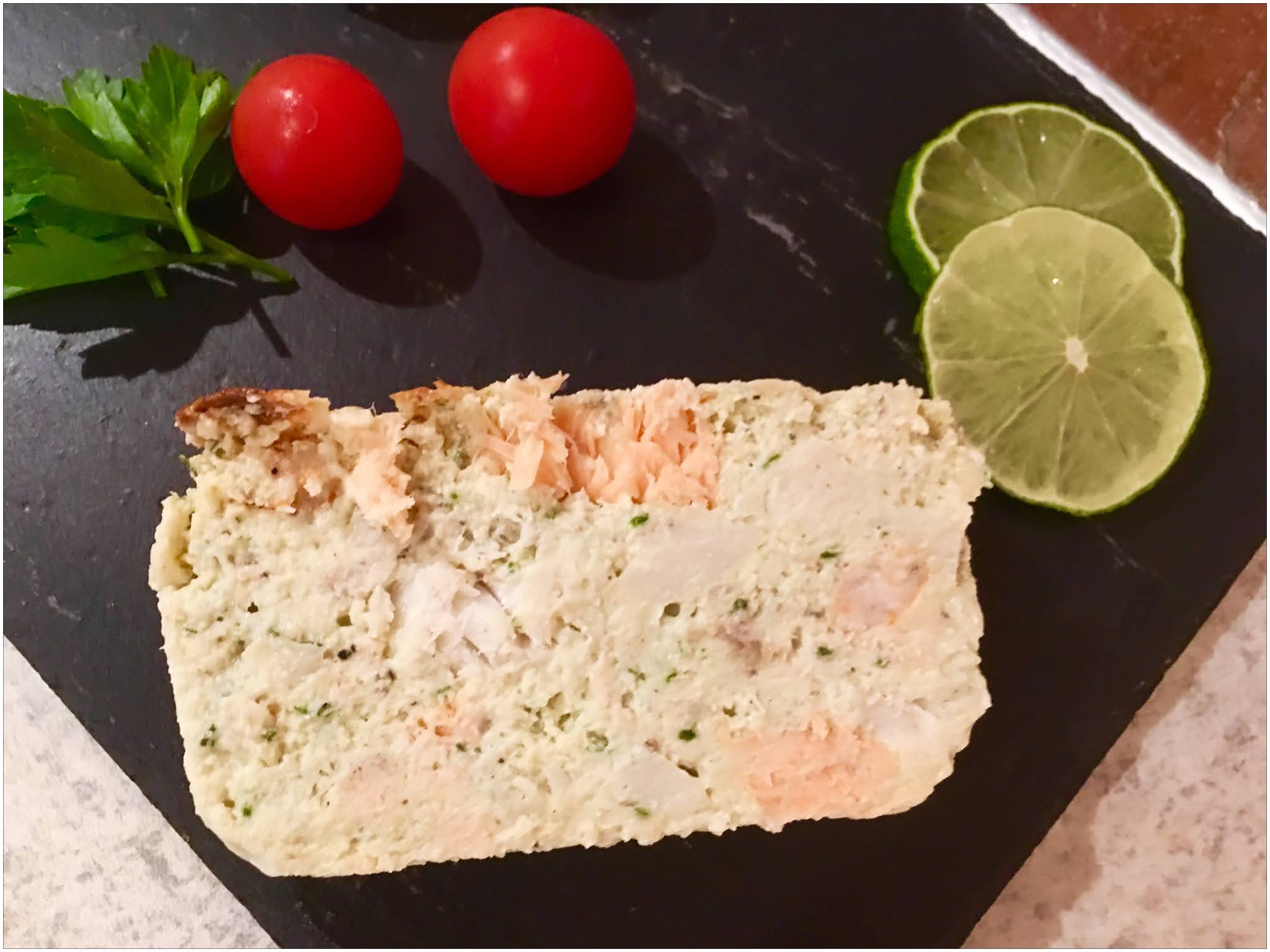 TERRINE SAUMON , SAINTJACQUES , CABILLAUD ET CREVETTES