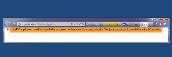 La aplicación JavaFX no pudo iniciarse debido a la configuración del sistema