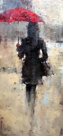 Andre Kohn 1972 | Russian-born Figurative Impressionist painter | White umbrellas