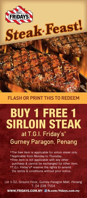 TGI's Friday Restaurant: Buy 1 FREE 1 Sirloin Steak Coupon