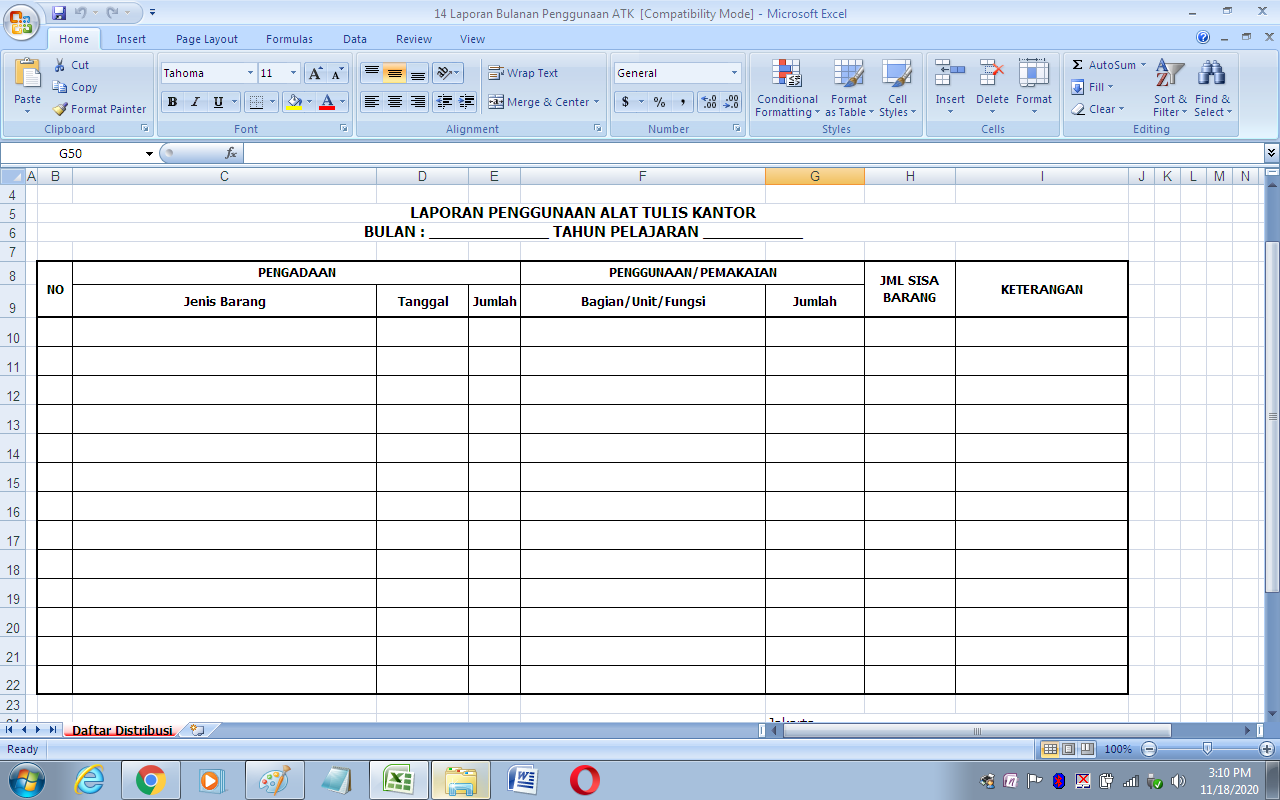 Format laporan bulanan penggunaan alat tulis kantor (ATK) - antapedia.com