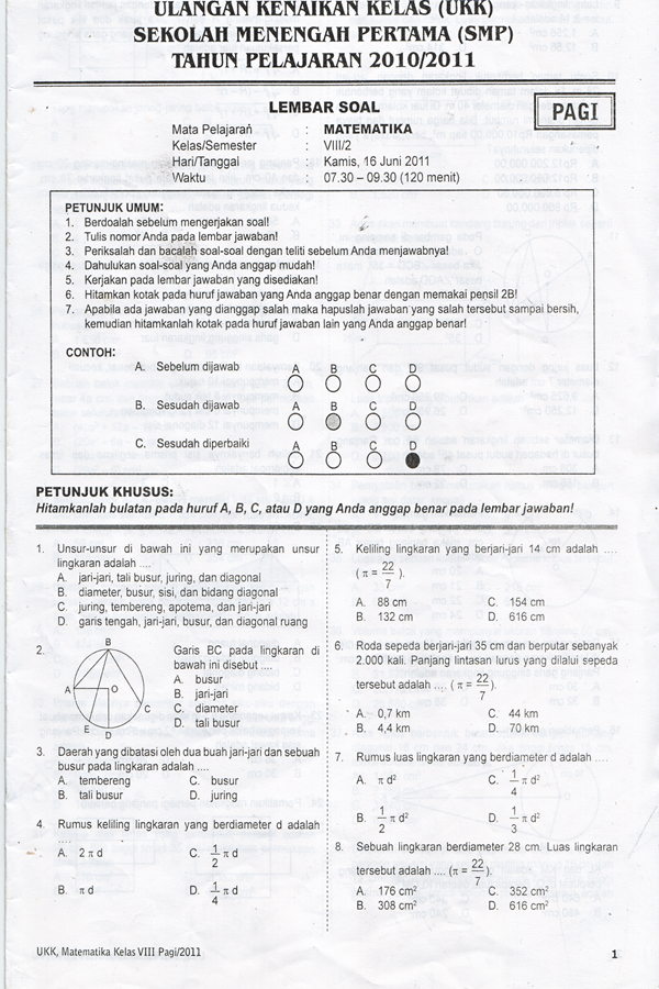 Berikut ini penulis sajikan Soal UlanganYang Di rangkum Untuk Pengunjung   SMPN 141 Jakarta SSN: Soal UKK Matematika Kelas VIII Tahun 2011