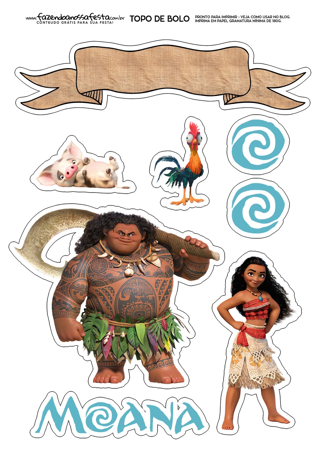 Moana Free Printable Cake Toppers. Oh My Fiesta! in english