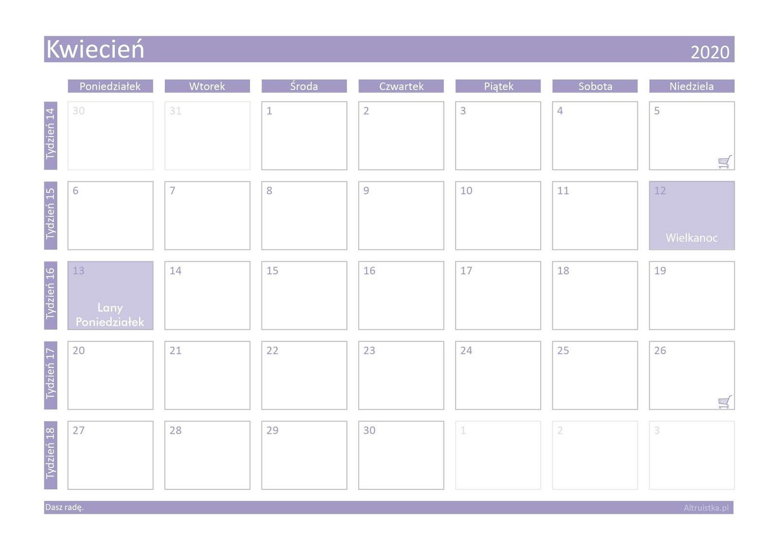 Kwiecień 2020 - kalendarz do druku