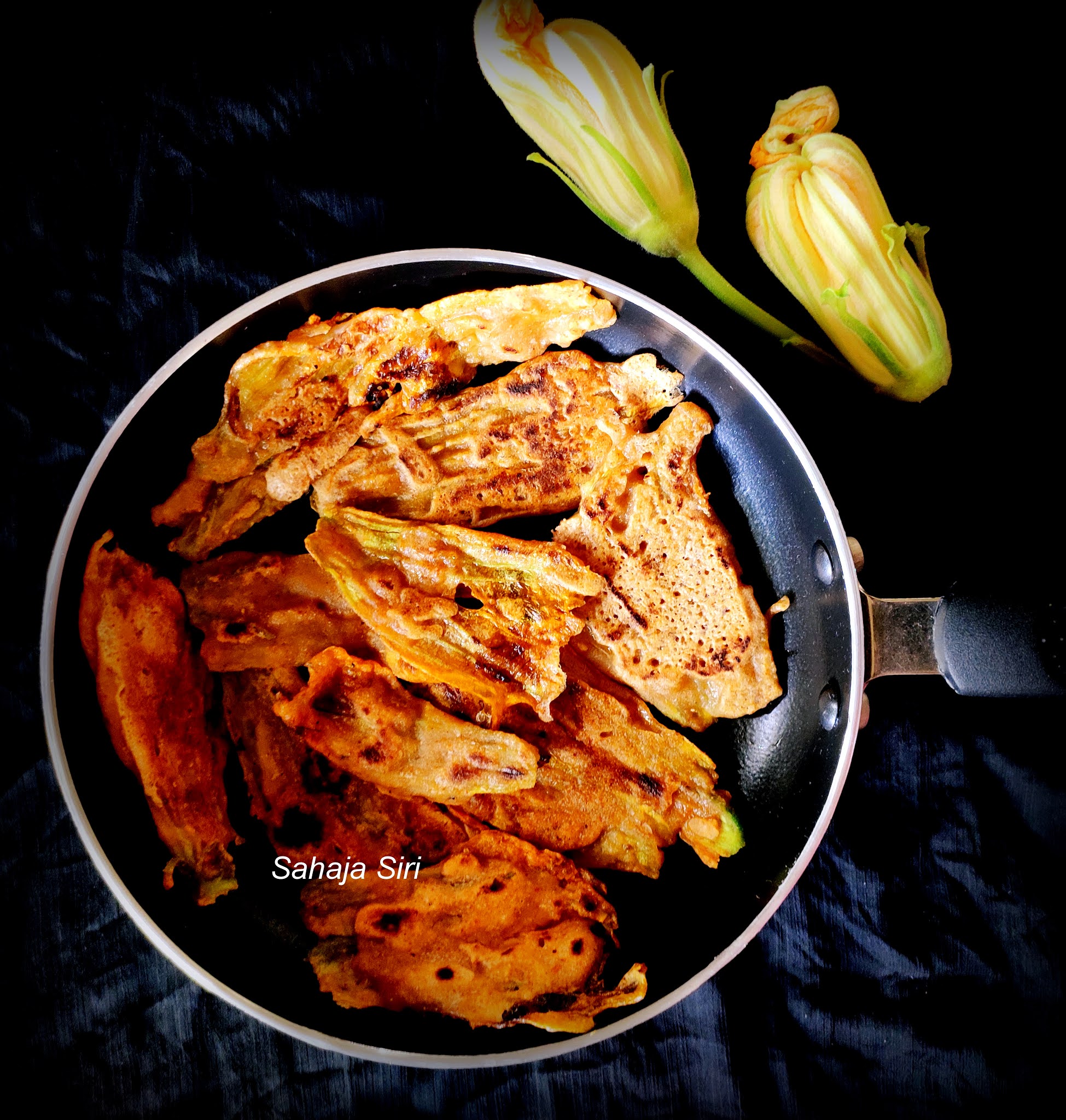 Pumpkin flower tawa fry/ Shallow fried pumpkin flower fritters