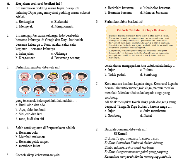 Soal Semester Tema 7 Kelas 2 SD/MI