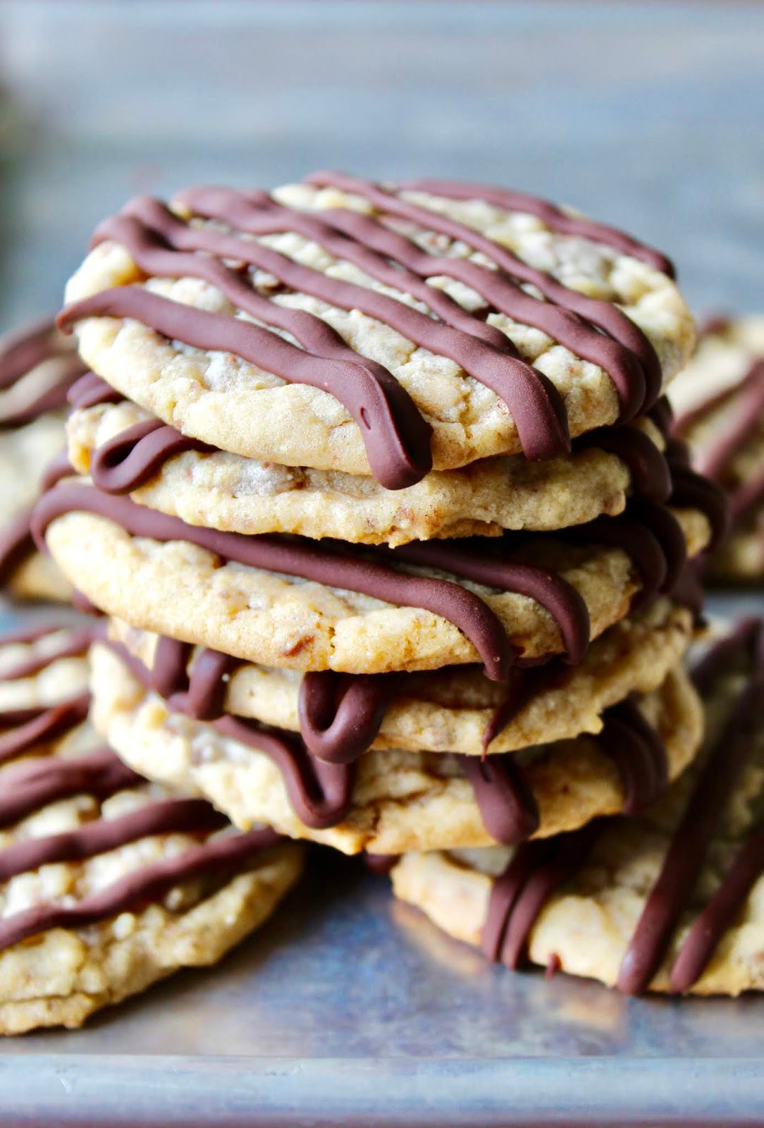 Chocolate-Drizzled Chewy Toffee Cookies