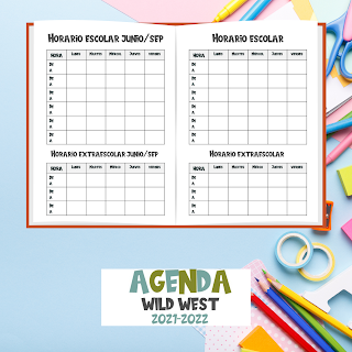 AGENDA ESCOLAR, A5, 2021, 2022, PDF, IMPRIMIR, MOSNTRUOS, HADAS, MARY POPPINS, INDIOS, VAQUEROS, WILD WEST