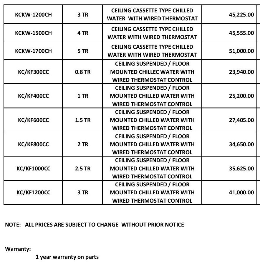 MATRIX AIRCON PRICE LIST