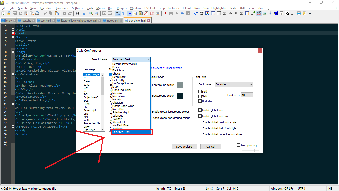 How to change and apply custom Dark Theme in Notepad++