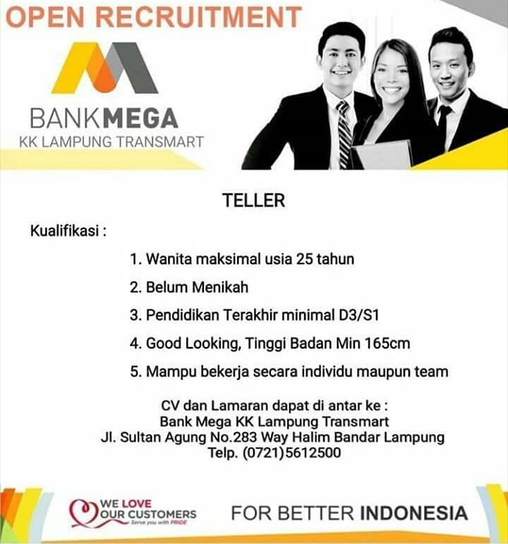 Lowongan Kerja Bank Mega KK Lampung Transmart - karirBDL