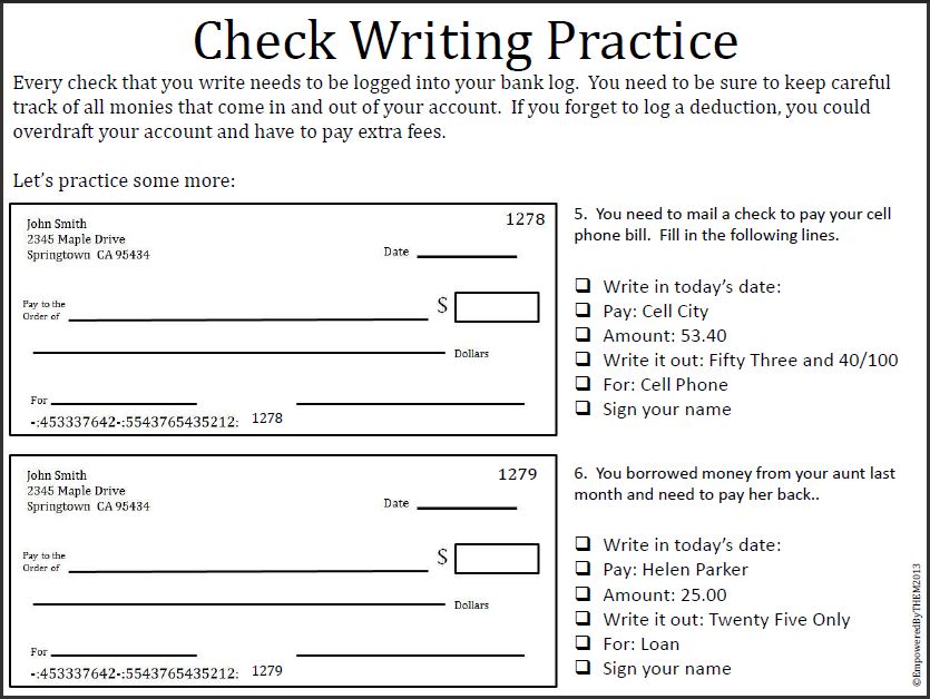 Check Writing Worksheets