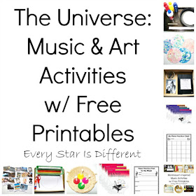 Astronomy music and art activities with free printables.