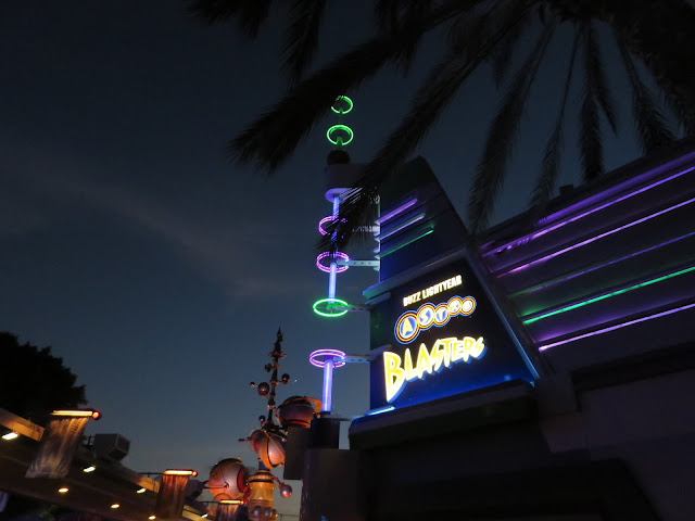 Buzz Lightyear Astro Blasters Sign At Night Tomorrowland Disneyland