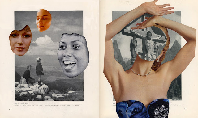 Collage of mountains and women from vintage book