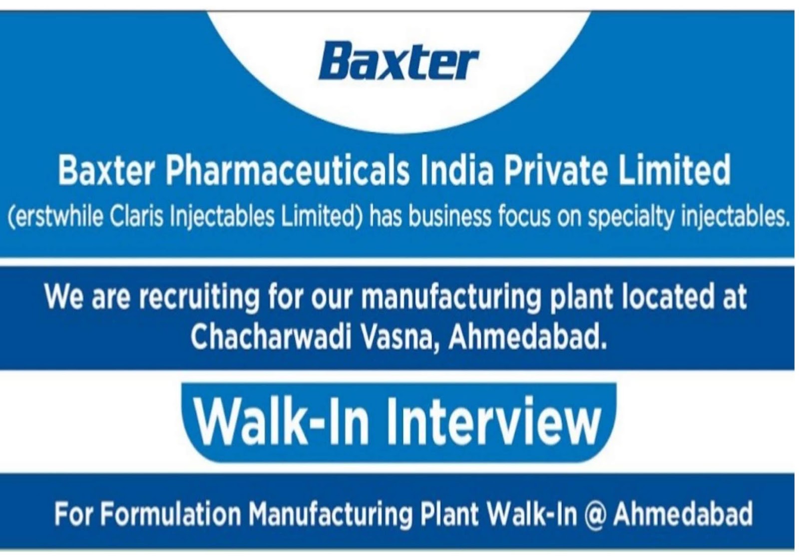 Baxter Pharma Walkin at Indore for QC on 1 Dec 2019 Pharma Jobs in