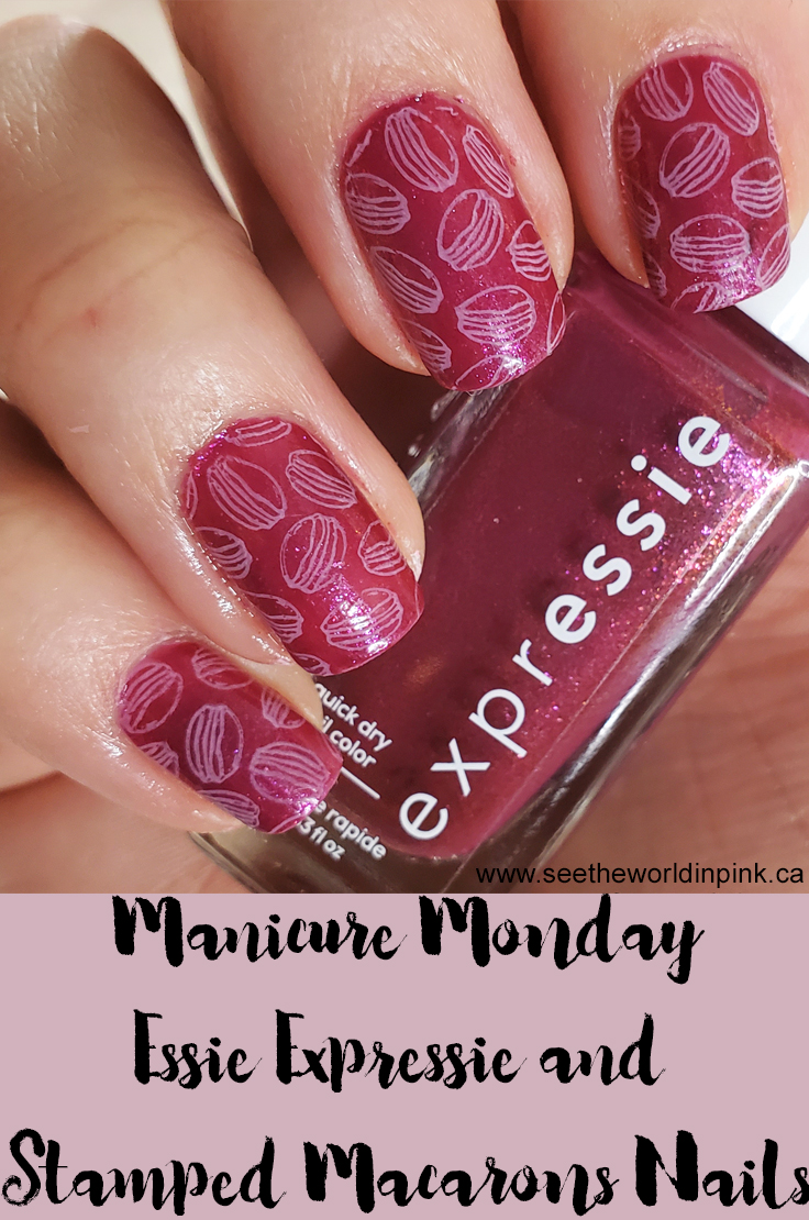 Manicure Monday - Essie Expressie and Pink Stamped Macarons 