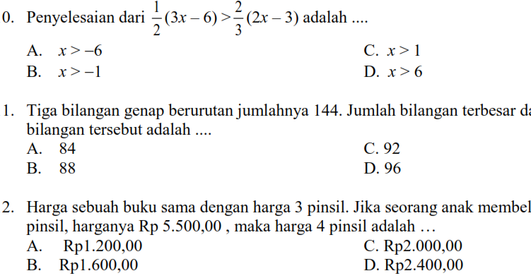 Contoh Soal Pertidaksamaan Linear Satu Variabel Yang Contoh Soal Pertidaksamaan Linear Satu Variabel Yang