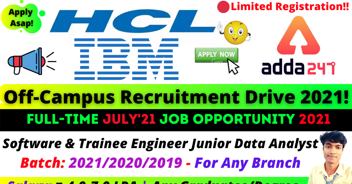 HCL Off Campus Drive 2021 Team Lead/Technical Lead Any Graduates