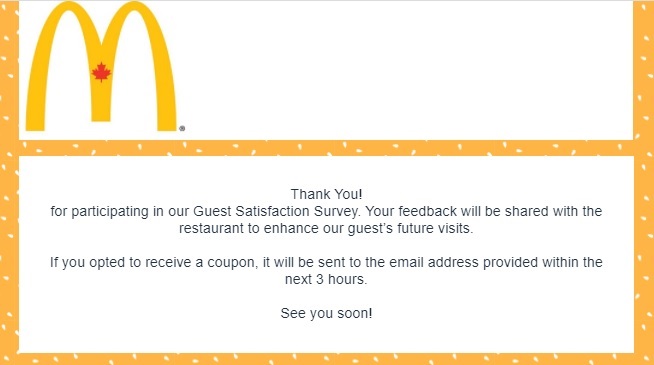 McDonald’s Canada Experience survey