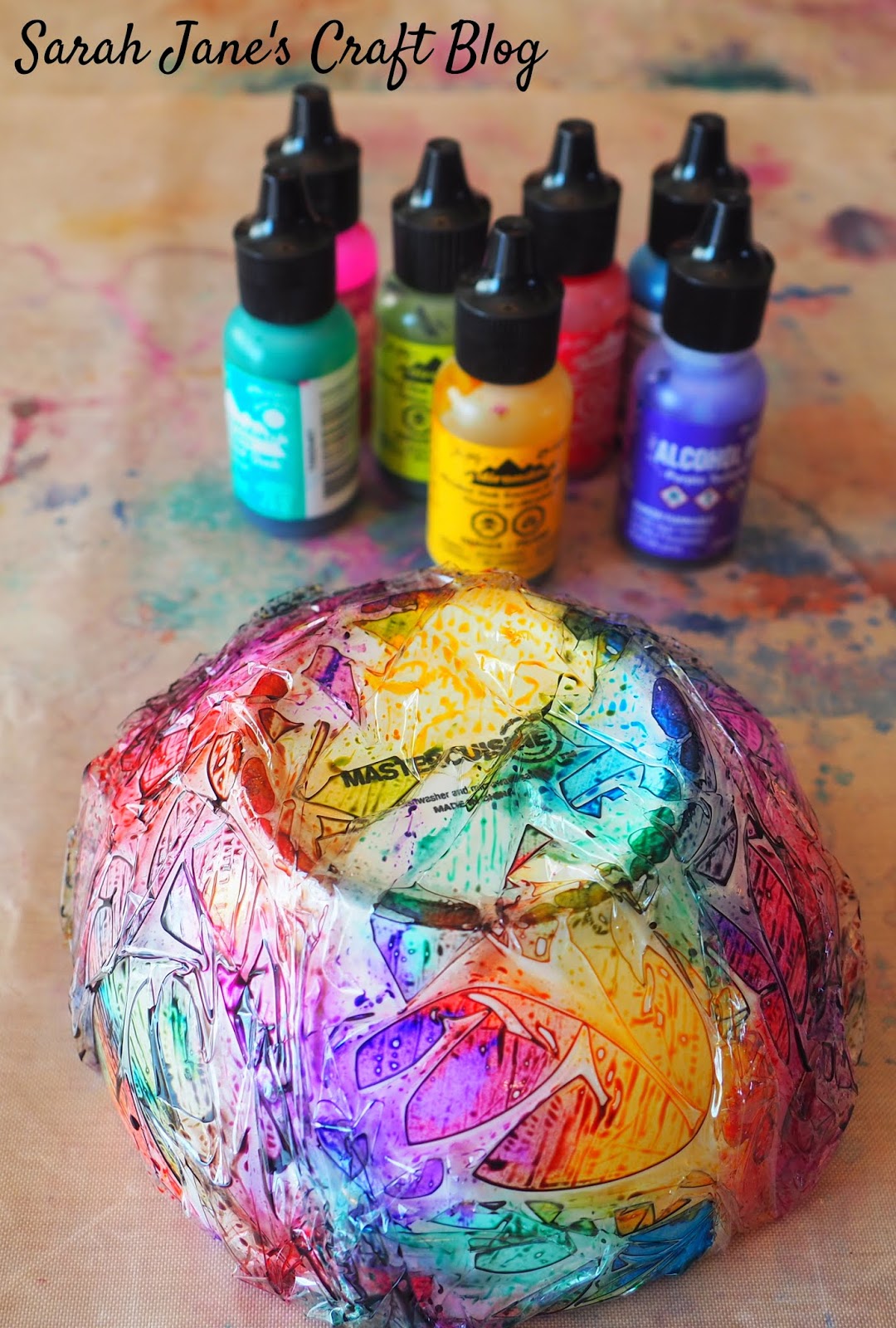 Plastic Wrap Alcohol Ink on Small Ceramic Bowl