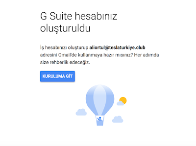 G Suite hesabınız oluşturuldu