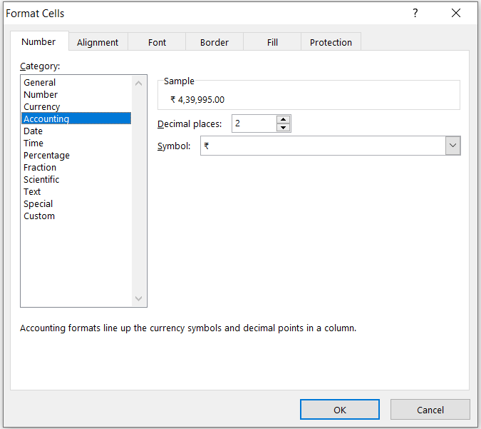 Accounting Format in Excel